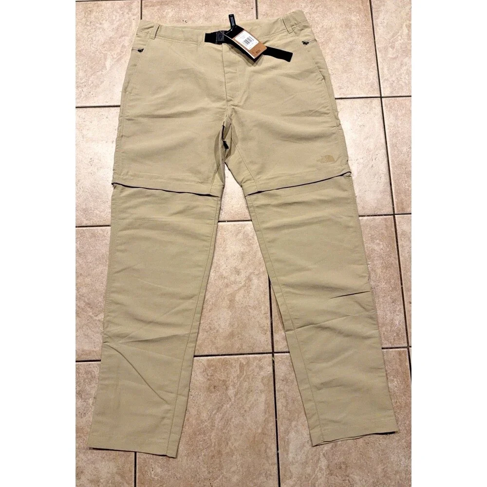 North Face Pants Men 36x34 Paramount Trail Convertible Belted Beige Slim Fit NEW